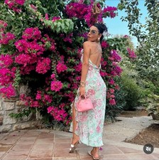 ZARA Floral Print Camisole Cowl Neck Ruffle Open Back Maxi Dress Size S 8192/752