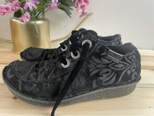 CLARKS WOMENS FUNNY DREAM BLACK DAMASK PATTERNED SUEDE LACE UP SHOES  UK 5