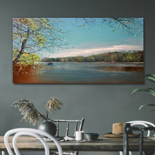 Oil painting boat water - painting,