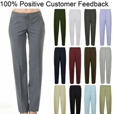 Ladies Women Office Work Trousers Half Elasticated Stretch Waist Pull Up Pants