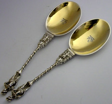 144g THISTLE DOBREE FAMILY CRESTED STERLING SILVER SERVING SPOONS 1880 ANTIQUE