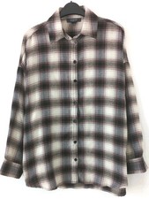 Ladies Brushed Flannel Check Shirt Cream Burgundy 