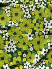 Vintage Retro 60-70s Green Floral Bedspread Cover Polyester New Old Stock Double
