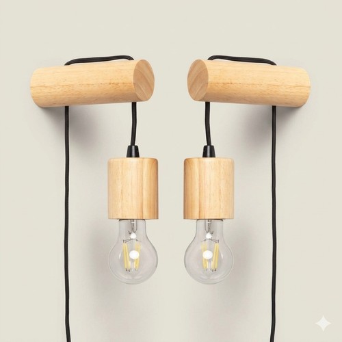 Pair scandi wooden wall lights - wall,