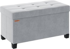 Foldable Storage Ottoman Bench, Velvet Footrest Grey for Auction