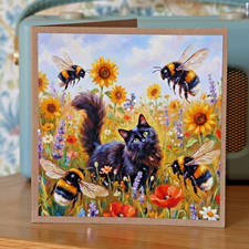 Cat Flower Blank Card Notelet