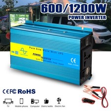 600W 1200W Pure Sine Wave Car Power Inverter Converter DC 12V to AC 220-240V UK