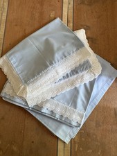 Baby Blue & White Broderie Anglaise Lace Single Bed Set X 2