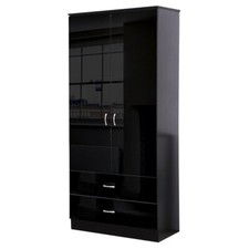 2 Door Wardrobe Black Gloss with 2 Drawer Combi Robe Wardrobe Chilton Bedroom
