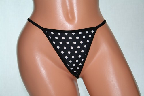 Black thong with white polka - white,