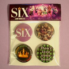Six the Musical badge pack, 4x 32mm metal pin back button badges / set. Theatre