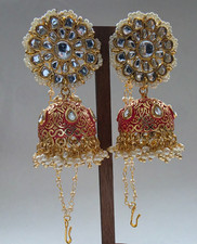 Gold Kundan Jhumka Earrings