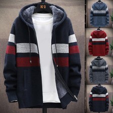 Men Winter Warm Fleece Lined Knitted Sweater Coat Zipper Cardigan Jumper Outwear