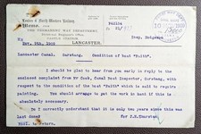 1909 London & North Western Railway Lancaster Canal Garstang Memo