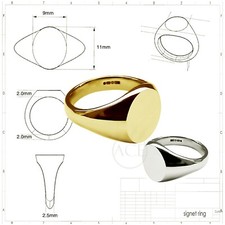 18ct Solid Yellow Gold Signet Rings Oval 750 UK Hallmarked Family Crest Rings