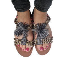 £180 Bimba y Lola Rope Sandals 7 41 Shoes Flip Flops Boho Hippie Pom Pom Tassel