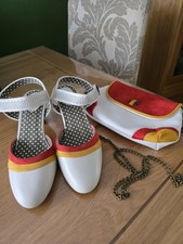 JOE BROWNS CREAM, MUSTARD & RUST SHOES (SIZE 5) WITH MATCHING BAG BOTH NEW