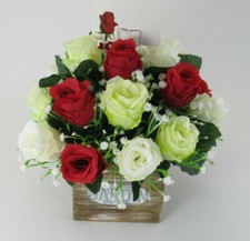 Table arrangement in Wooden pot all Round Artificial/Silk flowers 20cm FREE P&P