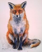 RED FOX Animal Wildlife Art ORIGINAL Signed Watercolour Painting by Clare Crush