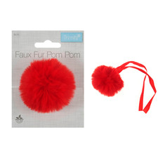 Pom Pom Faux Fur with Ribbon Tie 6cm Diameter - no packaging