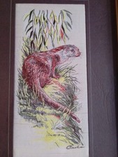 Vintage Cash's Delightful Woven Otter Picture. Framed & Ready To Hang. 