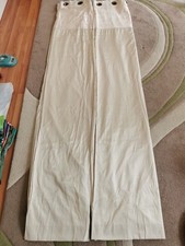 Pair Of Cream Lined Satin And Velvet Ring Top Curtains 90" Long X 64" Wide