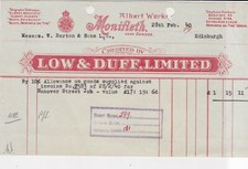 Albert Works Monifieth Low & Duff Limited Ediburgh 1940 Goods Receipt Ref 33868
