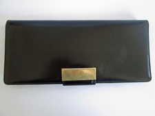 Vintage Harrods London Black Leather Clutch Hand Bag Envelope Flap Snap Wallet