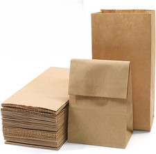 Kraft Paper Lunch Bags 5.5x9x18cm Pouches for Food & Gift Wrapping Brown 50 Pcs