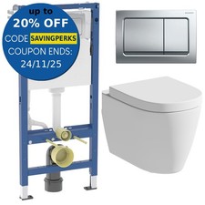 Rimless Wall Hung Toilet Pan, Seat & Geberit 1.12m Concealed Cistern Frame WC