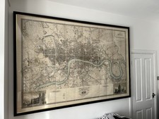 Greenwood's Map of London Blue River circa 1827 Framed Distressed Black 81”x53”