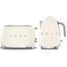 SMEG KETTLE 1.7L 3kw  &  2 SLICE TOASTER Set Stainless Steel in CREAM