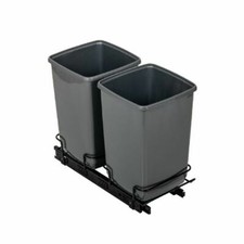 Addis In-Cupboard kitchen pull out recycling twin bin system, 20 litre, Grey