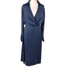 ZARA Navy Satin Wrap Midi