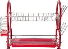 Red 2Tier Kitchen Dish Drainer