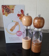 Wood,glass And Metal Matching Salt And Pepper Grinders. Boxed,new