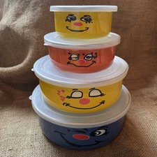 Vintage Trade Winds Funny Face Storage Container Tubs 4 Stacking Colourful Set