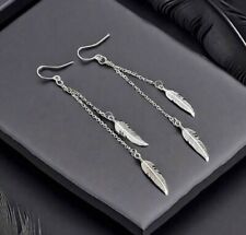 Long Silver Feather earrings -