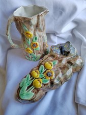 Joblot Vintage Radford Pottery 'Butterfly Ware' Jug & Matching Wall Pocket Vase 