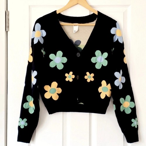 Black floral knit - black,