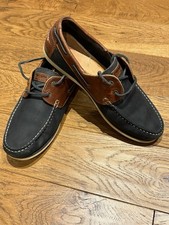 Mens Barbour Boat Shoes Leather Size Uk9 Lace Up VGC Navy/ Brown