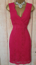 Lipsy Pink Lace Bodycon Dress 14 Plunge Neck Holiday Wedding Party Xmas Scallop