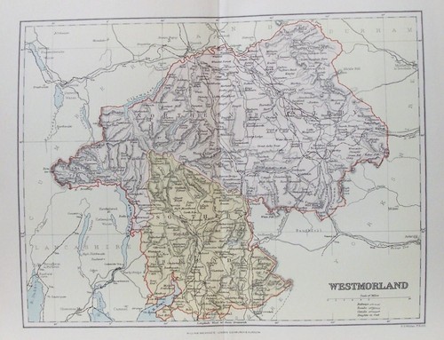 Old antique map westmorland - antique,