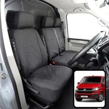 VW Transporter T5 2015-21 Seat Covers Tailored Fit Black Front Set With Armrest
