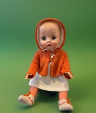 Vintage 1960’s Large Pram Doll, Moulded Hair , Grey Eyes. Knitted Outfit 20” VG
