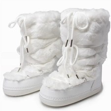 2025 Winter Snow Boots Women Fluffy Faux Fur Ski Lace Up Pink Black White