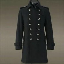 Military Black Wool Overcoat military officer field Long Coat great coat UK