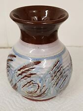 Vintage Mid Century Skegness Pottery Earthenware Baluster Vase Blue Swirls