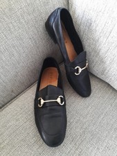 Office 100% Leather Black Gold Horse Bit Comfort Flat Loafer Shoes Size UK 4(VGC