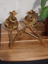 Pair Antique/Vintage Brass Swing Arm Candle Sconces Twisted Arms, British Mark
